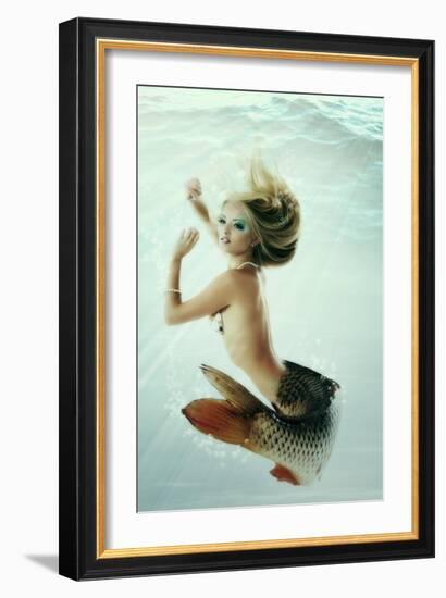 Mermaid Beautiful Magic Underwater Mythology Being Original Photo Compilation-khorzhevska-Framed Art Print