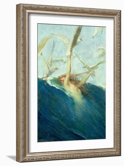 Mermaid Being Mobbed by Seagulls-Giovanni Segantini-Framed Giclee Print