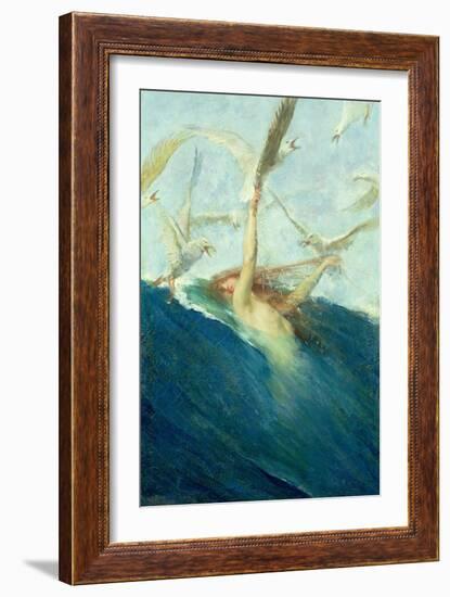 Mermaid Being Mobbed by Seagulls-Giovanni Segantini-Framed Giclee Print