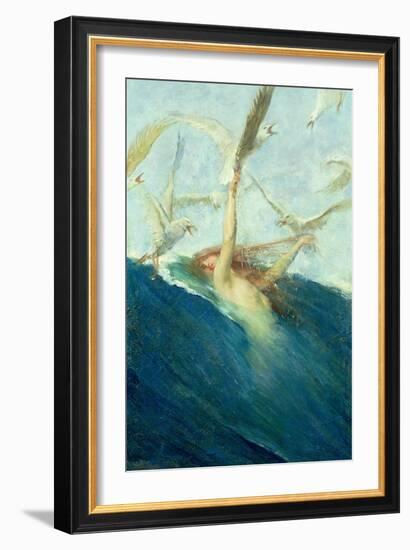 Mermaid Being Mobbed by Seagulls-Giovanni Segantini-Framed Giclee Print