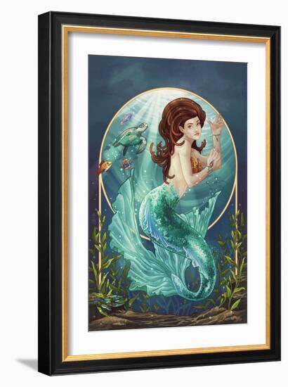 Mermaid (Blue Tail)-Lantern Press-Framed Art Print