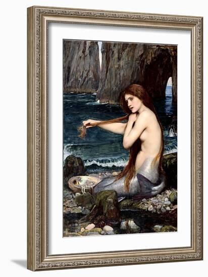 Mermaid Braiding Hair-null-Framed Art Print