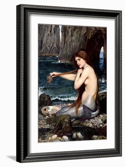 Mermaid Braiding Hair-null-Framed Art Print