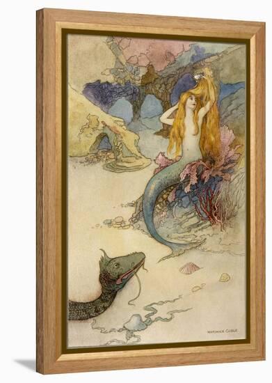 Mermaid Combing Her Hair-Warwick Goble-Framed Premier Image Canvas