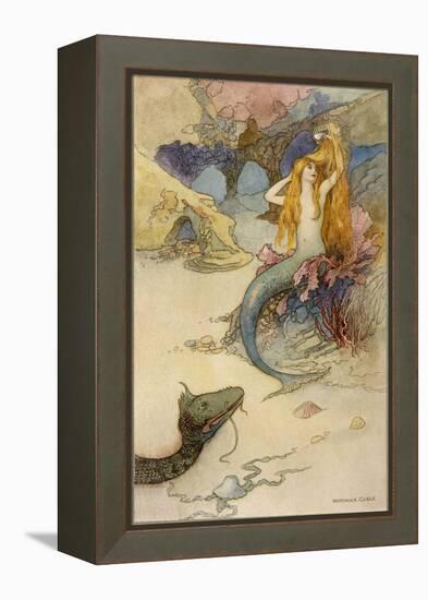 Mermaid Combing Her Hair-Warwick Goble-Framed Premier Image Canvas