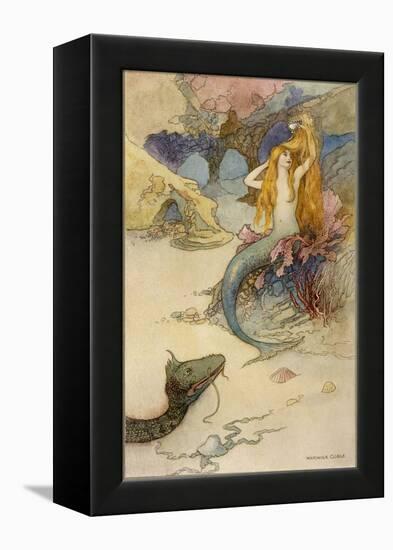 Mermaid Combing Her Hair-Warwick Goble-Framed Premier Image Canvas