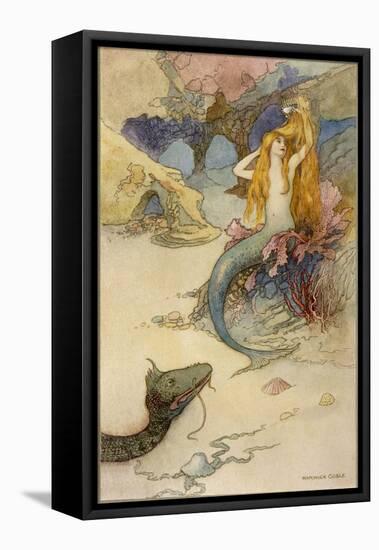 Mermaid Combing Her Hair-Warwick Goble-Framed Premier Image Canvas