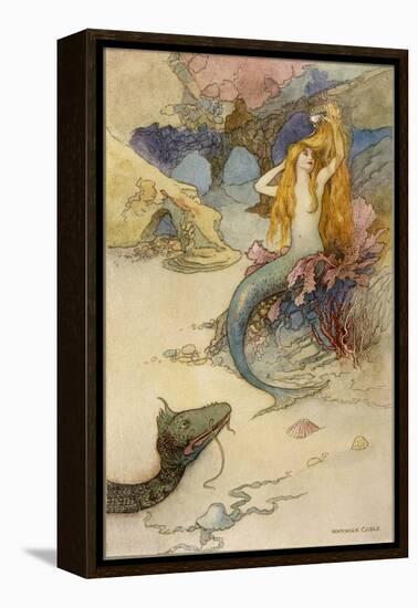 Mermaid Combing Her Hair-Warwick Goble-Framed Premier Image Canvas