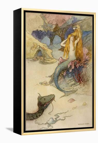 Mermaid Combing Her Hair-Warwick Goble-Framed Premier Image Canvas