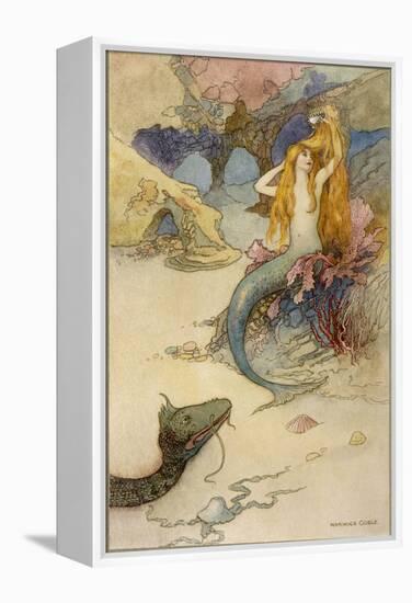 Mermaid Combing Her Hair-Warwick Goble-Framed Premier Image Canvas