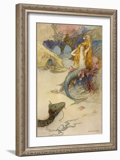 Mermaid Combing Her Hair-Warwick Goble-Framed Premium Photographic Print