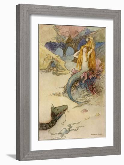 Mermaid Combing Her Hair-Warwick Goble-Framed Premium Photographic Print