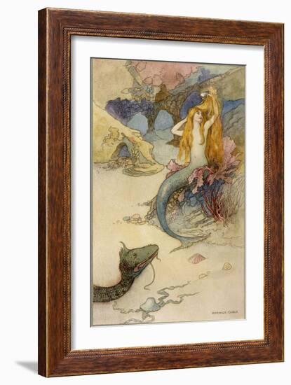 Mermaid Combing Her Hair-Warwick Goble-Framed Premium Photographic Print