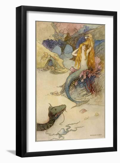 Mermaid Combing Her Hair-Warwick Goble-Framed Premium Photographic Print