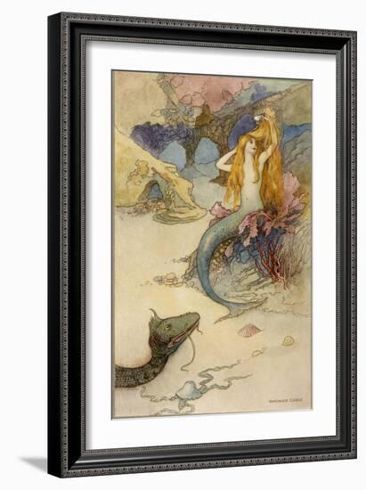 Mermaid Combing Her Hair-Warwick Goble-Framed Premium Photographic Print