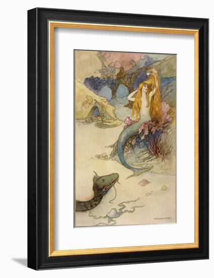 Mermaid Combing Her Hair-Warwick Goble-Framed Photographic Print