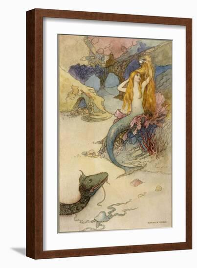 Mermaid Combing Her Hair-Warwick Goble-Framed Photographic Print