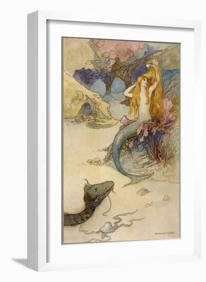 Mermaid Combing Her Hair-Warwick Goble-Framed Photographic Print