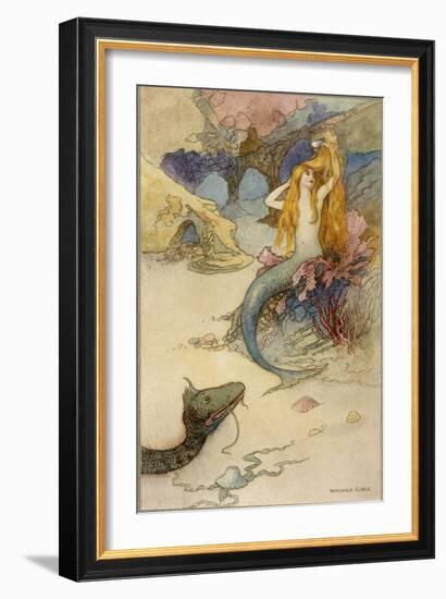 Mermaid Combing Her Hair-Warwick Goble-Framed Photographic Print