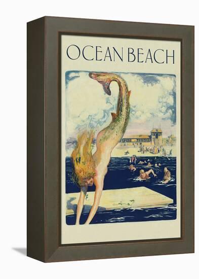 Mermaid Diving, Ocean Beach-null-Framed Stretched Canvas