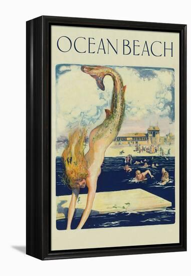 Mermaid Diving, Ocean Beach-null-Framed Stretched Canvas