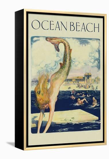 Mermaid Diving, Ocean Beach-null-Framed Stretched Canvas