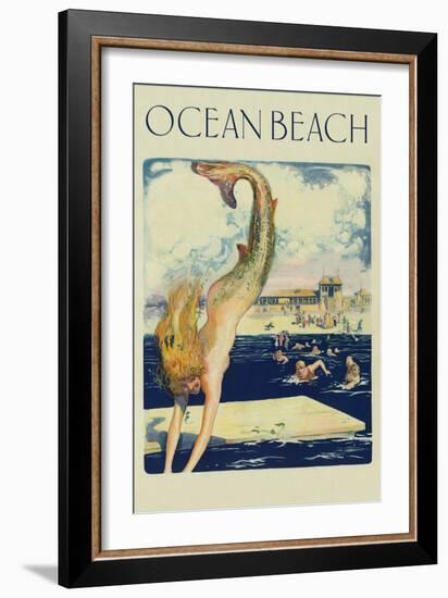 Mermaid Diving, Ocean Beach-null-Framed Art Print