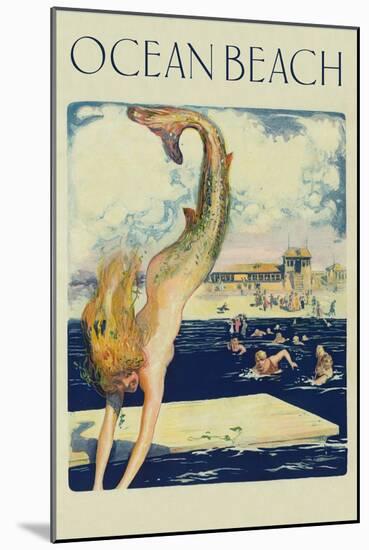 Mermaid Diving, Ocean Beach-null-Mounted Art Print