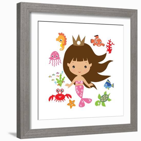 Mermaid Illustration-Svetlana Peskin-Framed Art Print