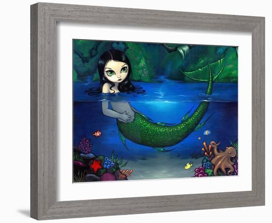 Mermaid in Her Grotto - Underwater Mermaid-Jasmine Becket-Griffith-Framed Art Print