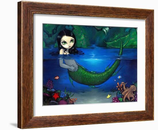 Mermaid in Her Grotto - Underwater Mermaid-Jasmine Becket-Griffith-Framed Art Print