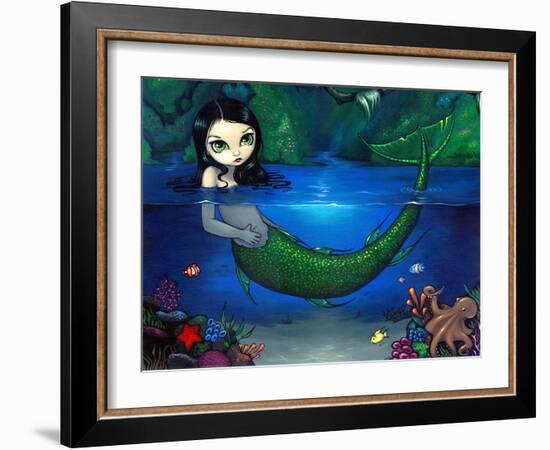 Mermaid in Her Grotto - Underwater Mermaid-Jasmine Becket-Griffith-Framed Art Print