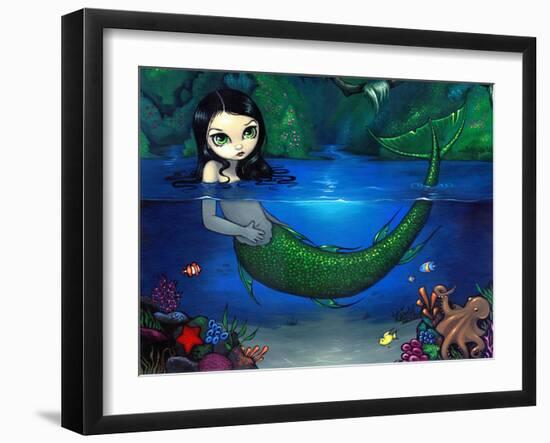 Mermaid in Her Grotto - Underwater Mermaid-Jasmine Becket-Griffith-Framed Art Print