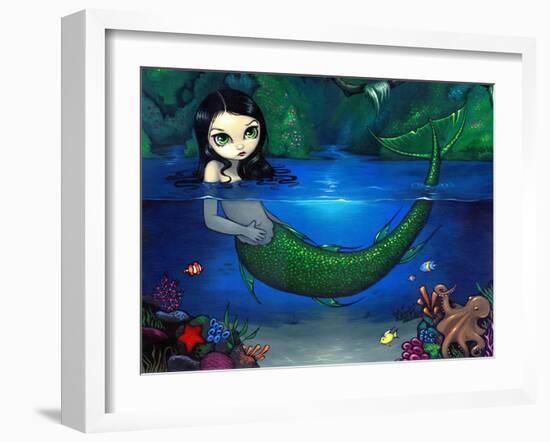 Mermaid in Her Grotto - Underwater Mermaid-Jasmine Becket-Griffith-Framed Art Print