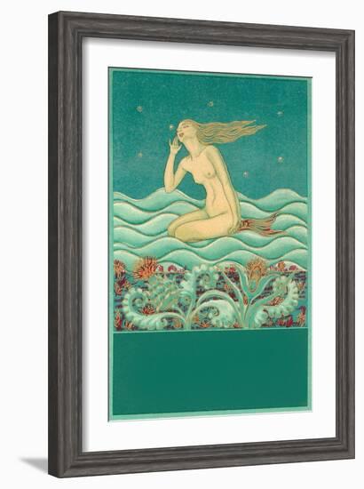 Mermaid Listening to the Ocean-null-Framed Art Print