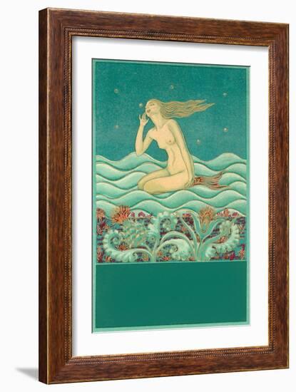 Mermaid Listening to the Ocean-null-Framed Art Print