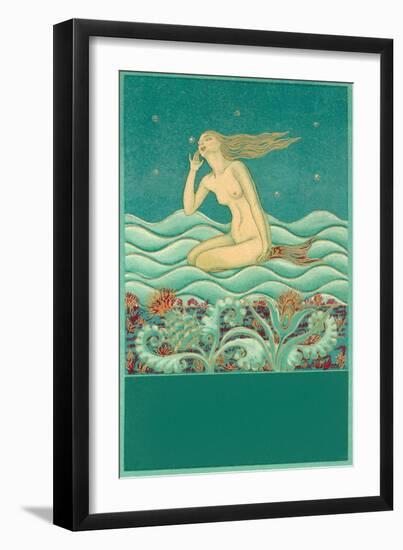 Mermaid Listening to the Ocean-null-Framed Art Print