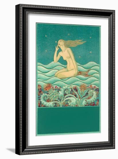 Mermaid Listening to the Ocean-null-Framed Art Print