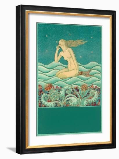 Mermaid Listening to the Ocean-null-Framed Art Print
