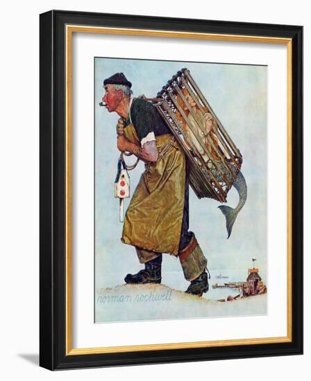 "Mermaid" or "Lobsterman", August 20,1955-Norman Rockwell-Framed Giclee Print