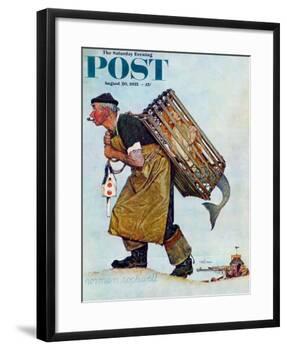 "Mermaid" or "Lobsterman" Saturday Evening Post Cover, August 20,1955-Norman Rockwell-Framed Giclee Print