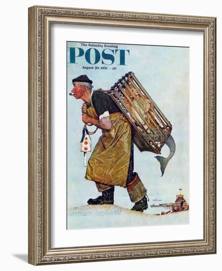 "Mermaid" or "Lobsterman" Saturday Evening Post Cover, August 20,1955-Norman Rockwell-Framed Giclee Print