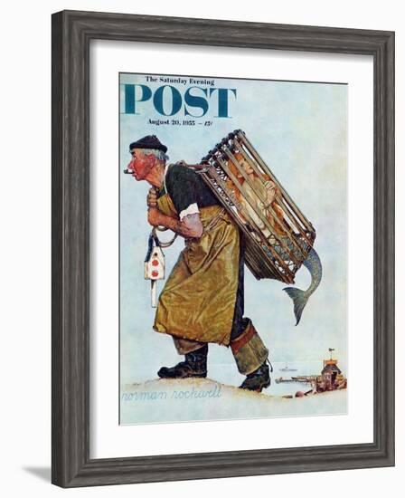 "Mermaid" or "Lobsterman" Saturday Evening Post Cover, August 20,1955-Norman Rockwell-Framed Giclee Print