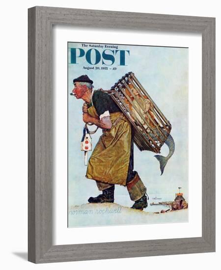 "Mermaid" or "Lobsterman" Saturday Evening Post Cover, August 20,1955-Norman Rockwell-Framed Giclee Print