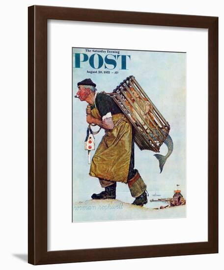 "Mermaid" or "Lobsterman" Saturday Evening Post Cover, August 20,1955-Norman Rockwell-Framed Giclee Print