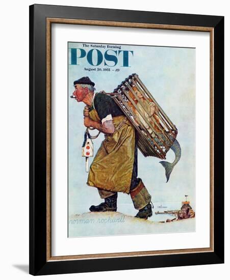 "Mermaid" or "Lobsterman" Saturday Evening Post Cover, August 20,1955-Norman Rockwell-Framed Giclee Print