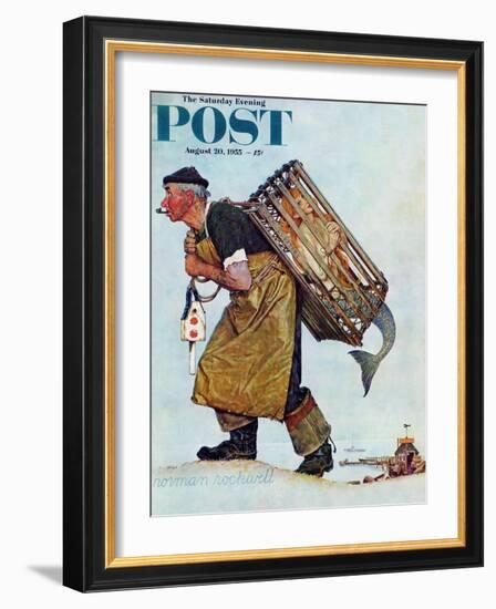 "Mermaid" or "Lobsterman" Saturday Evening Post Cover, August 20,1955-Norman Rockwell-Framed Giclee Print