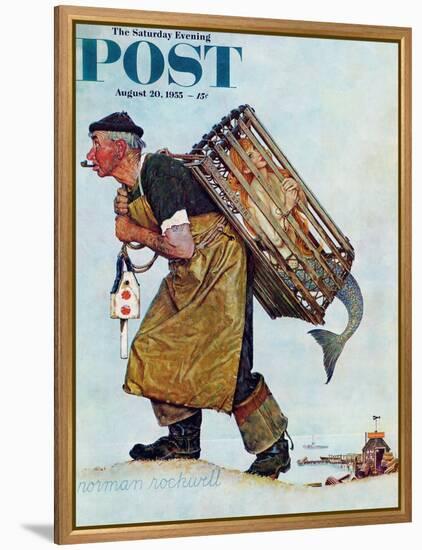 "Mermaid" or "Lobsterman" Saturday Evening Post Cover, August 20,1955-Norman Rockwell-Framed Premier Image Canvas