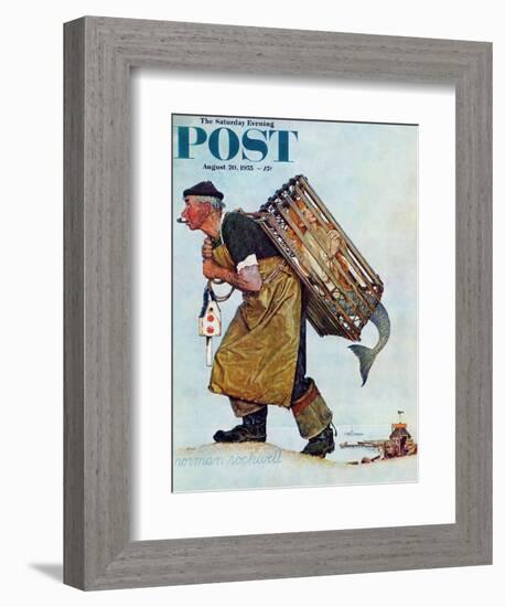 "Mermaid" or "Lobsterman" Saturday Evening Post Cover, August 20,1955-Norman Rockwell-Framed Giclee Print