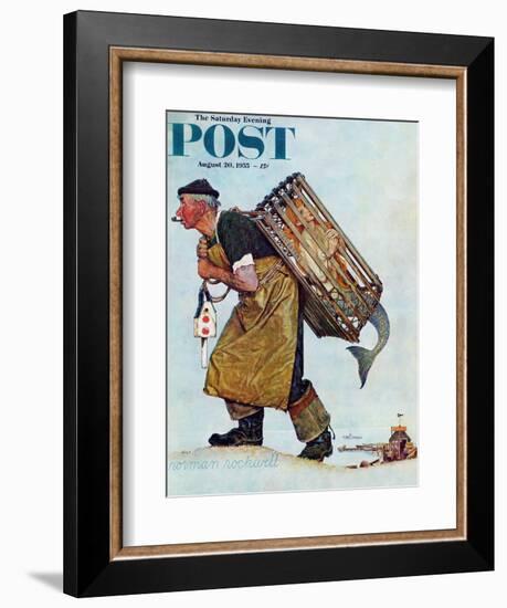 "Mermaid" or "Lobsterman" Saturday Evening Post Cover, August 20,1955-Norman Rockwell-Framed Giclee Print